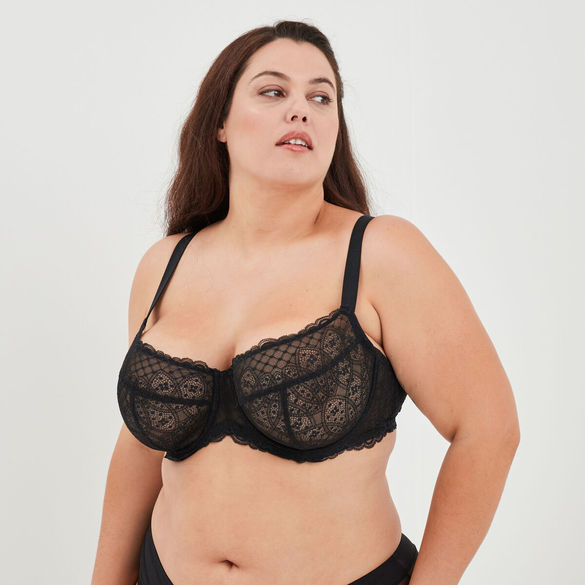 Soutien-gorge embo&icirc;tant en dentelle noir femme grande taille