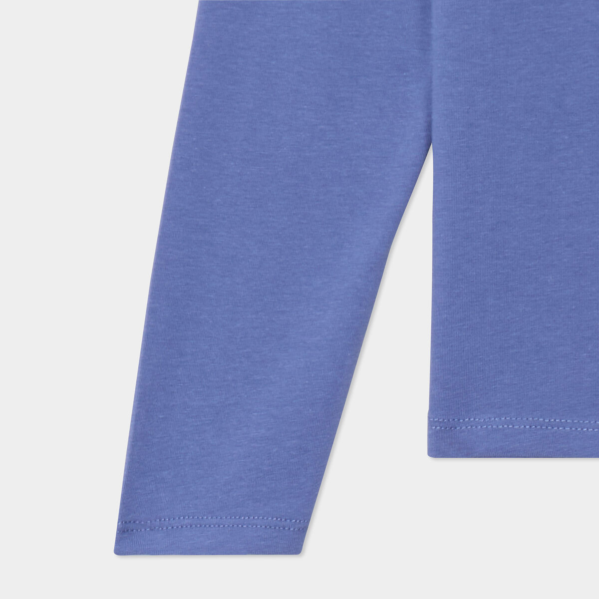 T-shirt coton manches longues à fronces bleu gris fille