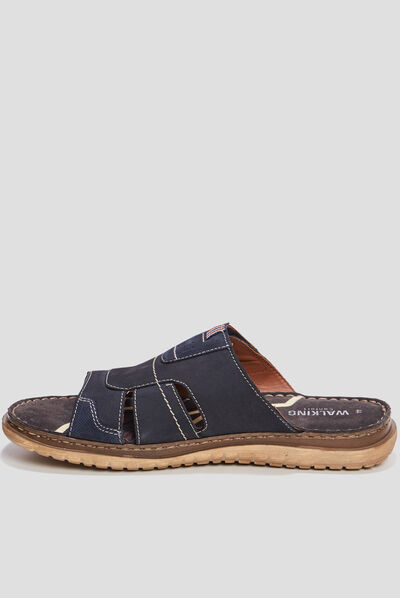 Mules en cuir Walking bleu marine homme