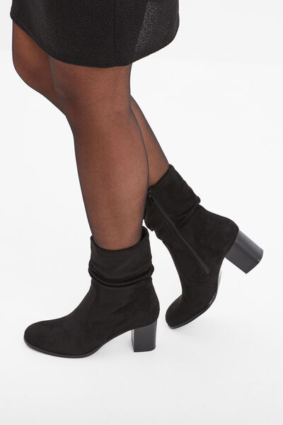 Bottines pliss&eacute;es aspect daim &agrave; talons noir femme