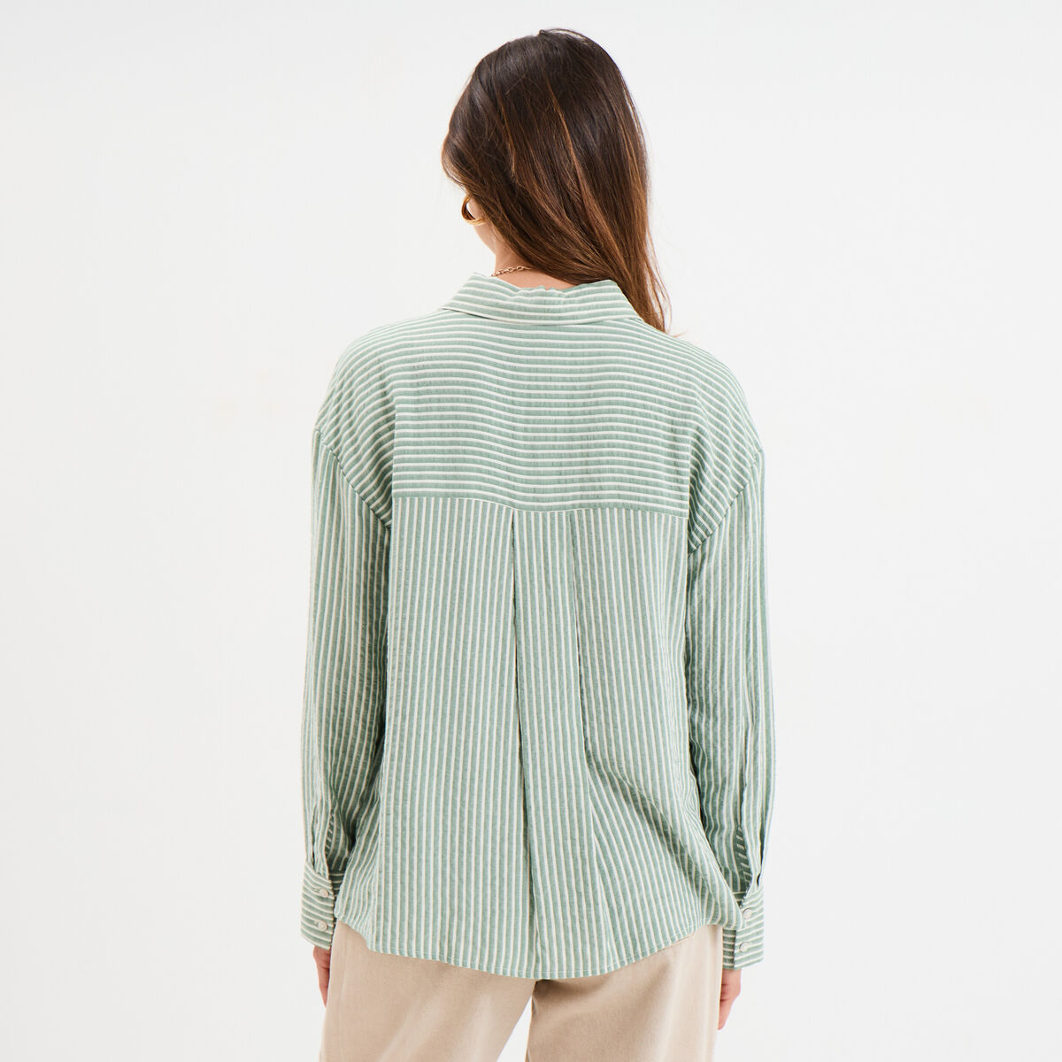 Chemise manches longues vert kaki femme