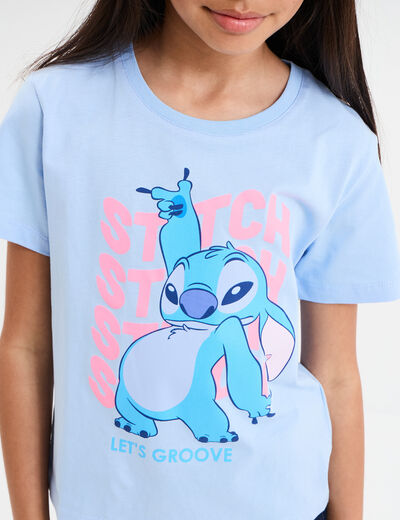 T-shirt manches courtes coton Stitch bleu fille