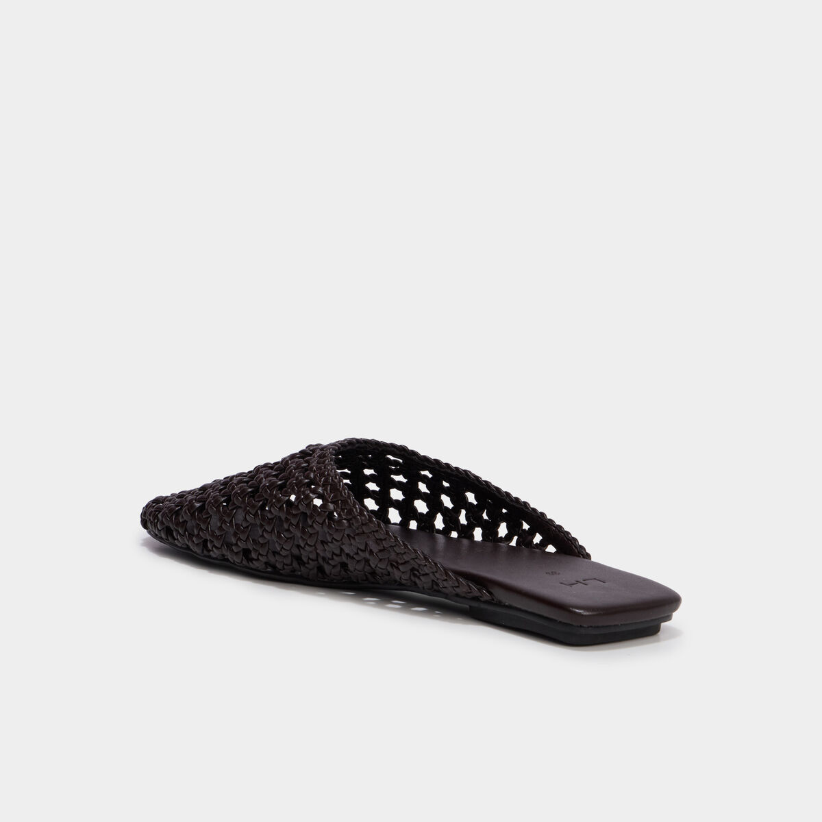 Mules plates effet tress&eacute; marron femme