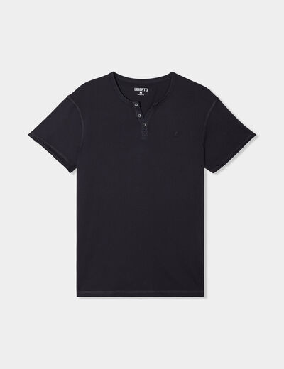 T-shirt col tunisien manches courte gris fonc&eacute; homme