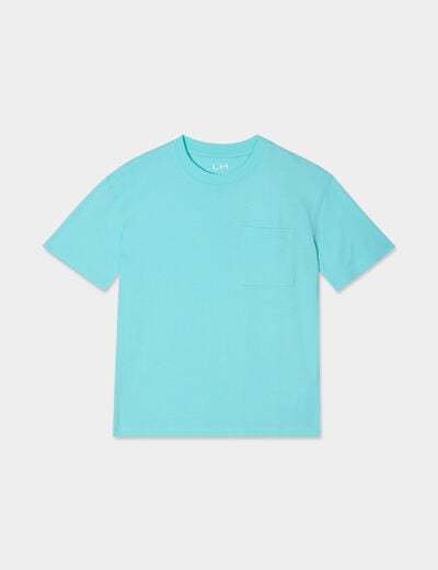 T-shirt oversize 1 poche manches courtes bleu turquoise garçon