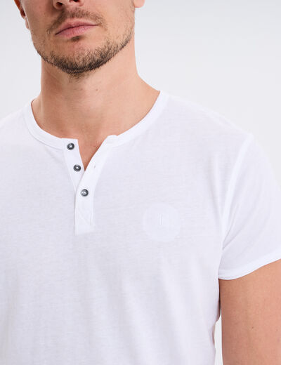 T-shirt col tunisien manches courtes blanc homme