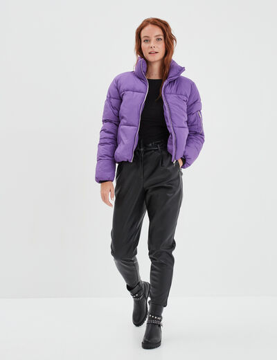 Pantalon simili cuir paperbag noir femme