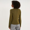 T-shirt manches longues col rond ajust&eacute; vert kaki femme