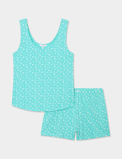 Ensemble pyjama short et débardeur coton vert turquoise femme