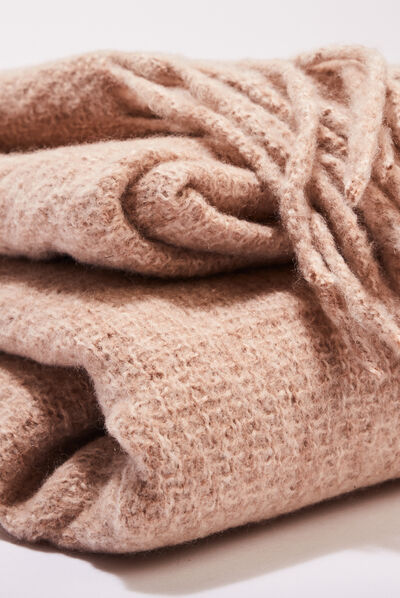 Écharpe unie à franges sable femme