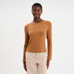T-shirt col rond manches longues beige femme