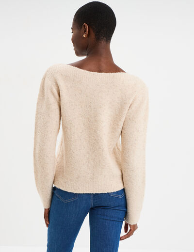 Pull col rond manches longues beige femme