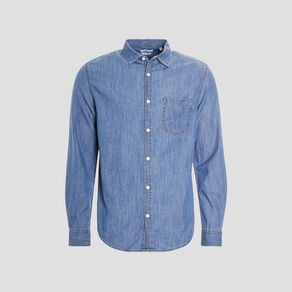 chemise droite manches longues denim double stone homme Chemise droite manches longues denim double stone homme
