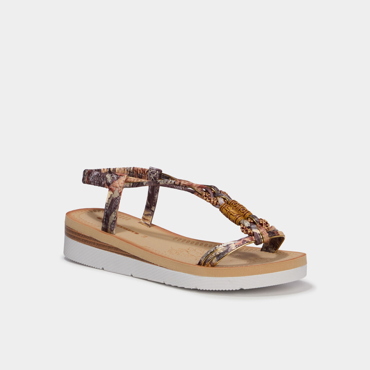 Sandales esprit foulard d&eacute;tails perles noir femme