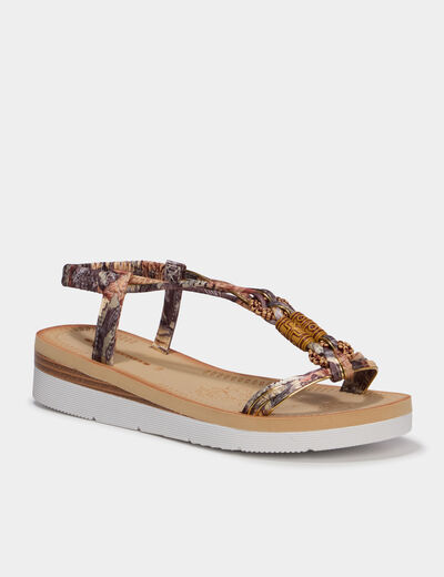 Sandales esprit foulard d&eacute;tails perles noir femme