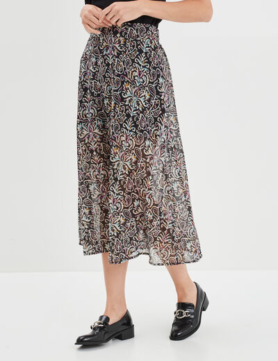 Jupe longue évasée voile doublé noir femme