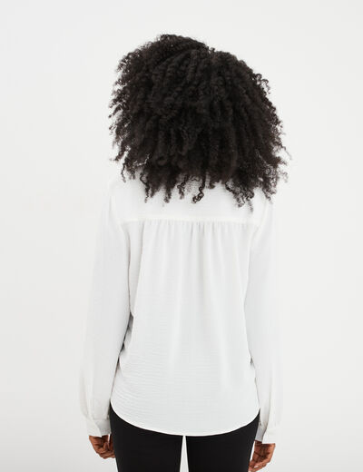 Blouse col tunisien manches longues blanc femme