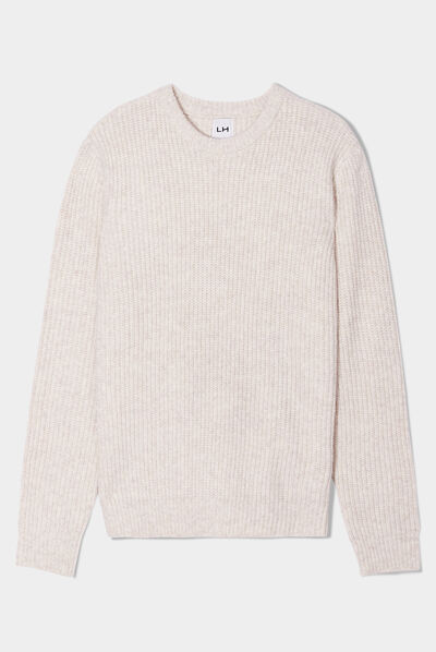 Pull col rond à manches longues beige homme