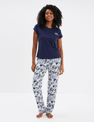 Ensemble pyjama col rond 2 pièces fluide rose femme