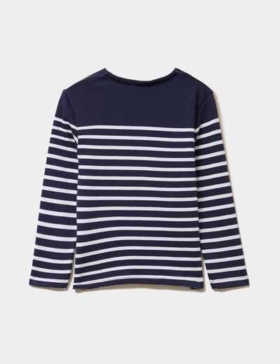 T-shirt marini&egrave;re coton manches longues bleu marine gar&ccedil;on