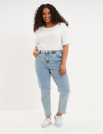 Jeans mom cropped taille haute denim double stone femme grande taille