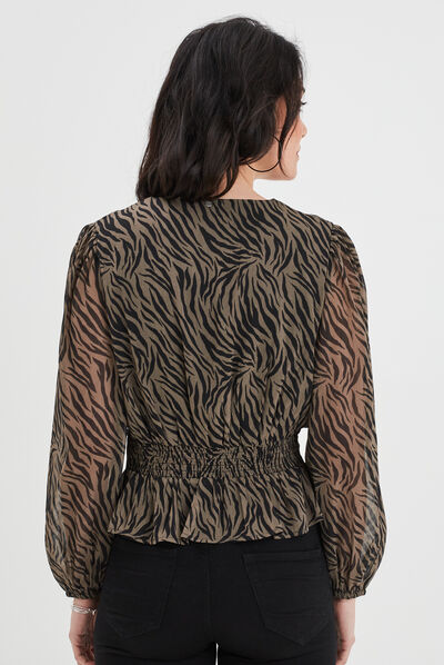 Blouse cintrée col effet croisé Liberto vert kaki femme
