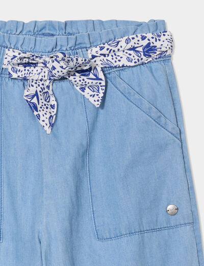 Jeans large ceinture foulard denim double stone fille