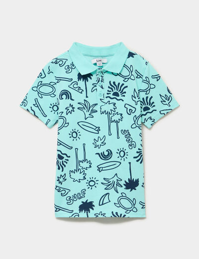 Polo manches courtes bleu turquoise gar&ccedil;on