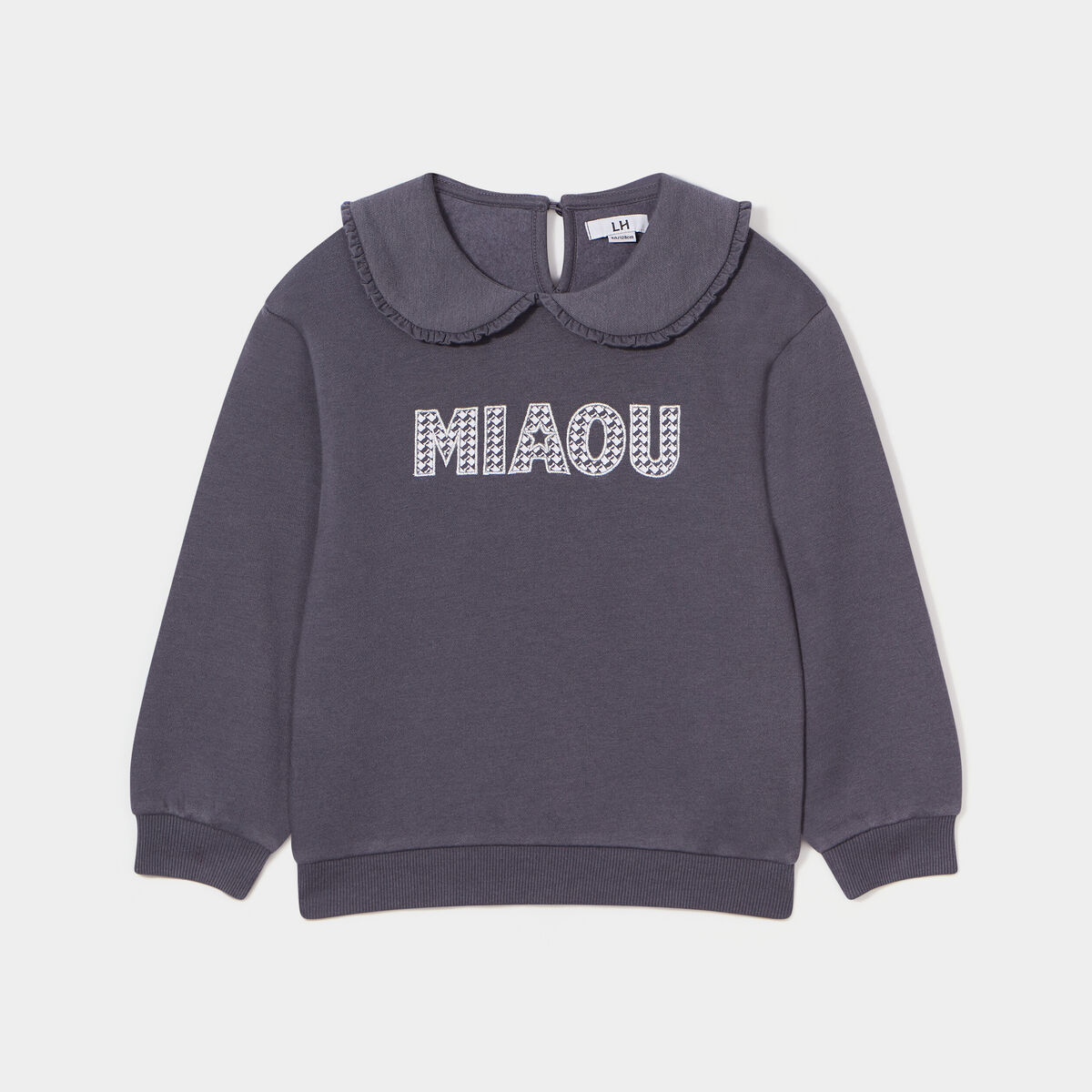 Sweat col claudine volanté droit gris foncé fille