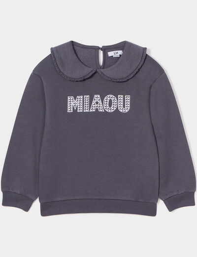 Sweat col claudine volanté droit gris foncé fille