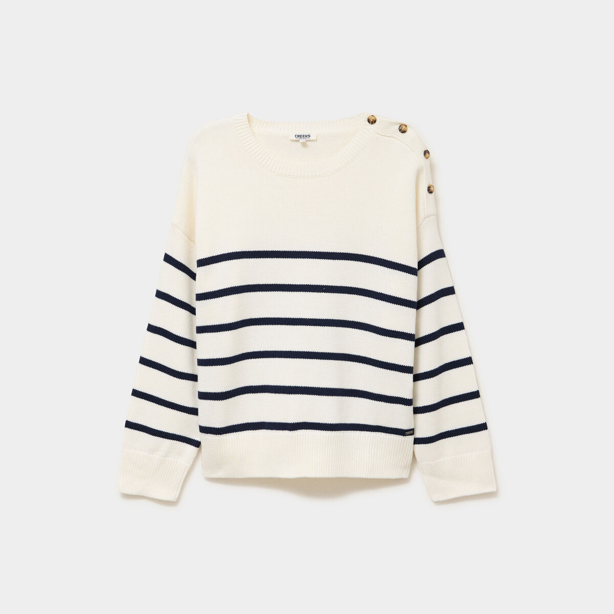 Pull marini&egrave;re boutons &eacute;paule blanc femme