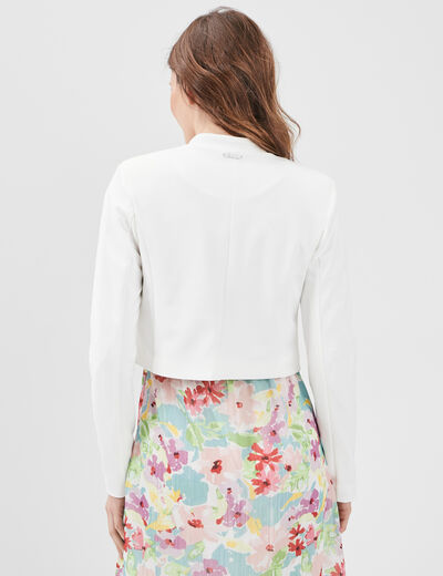 Veste droite cropped manches longues ivoire femme