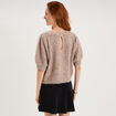 Pull sequins et manches courtes ballons beige femme