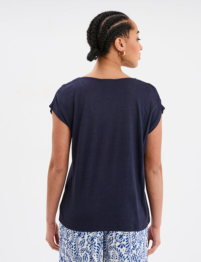 T-shirt manches courtes lin mélangé bleu foncé femme