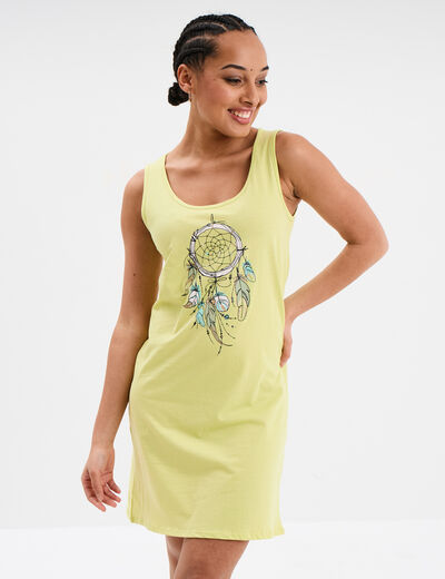 Chemise de nuit sans manches coton vert anis femme