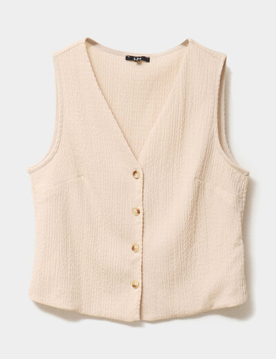 Veston sans manches et col en V sable femme