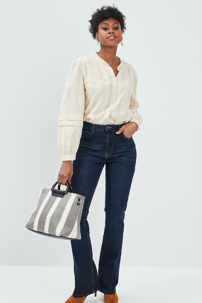 Jeans bootcut taille haute denim brut femme