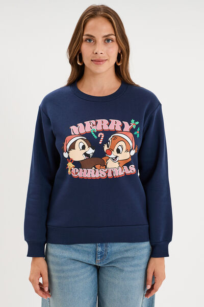 Sweat manches longues Tic et Tac bleu marine femme