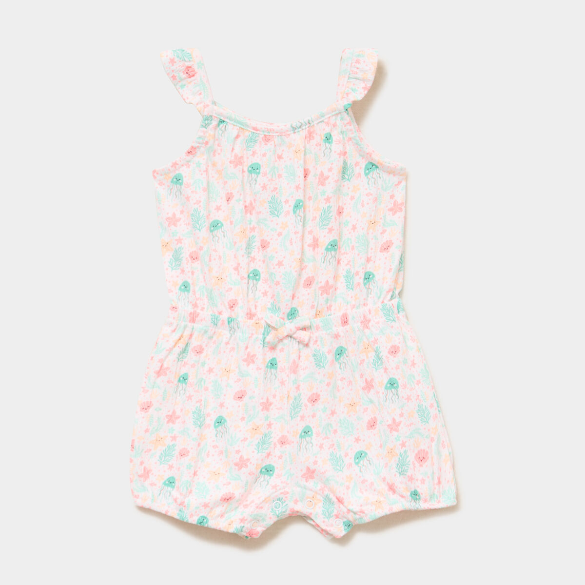 Combishort &agrave; bretelles et volants blanc b&eacute;b&eacute; fille