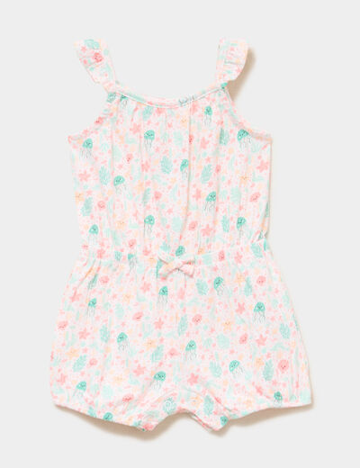 Combishort &agrave; bretelles et volants blanc b&eacute;b&eacute; fille