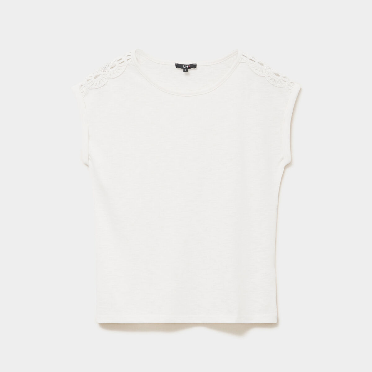 T-shirt avec broderie &eacute;paules ecru femme