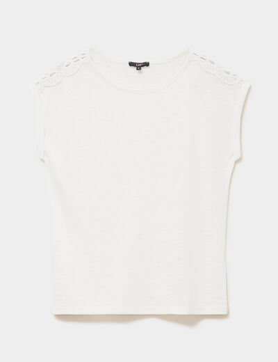 T-shirt avec broderie &eacute;paules ecru femme
