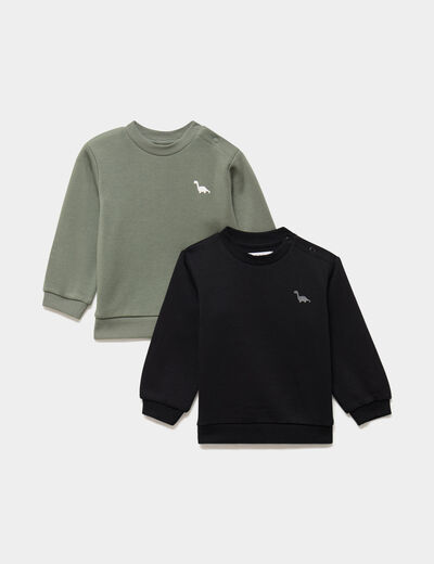 Lot 2 sweats manches longues vert kaki b&eacute;b&eacute; gar&ccedil;on