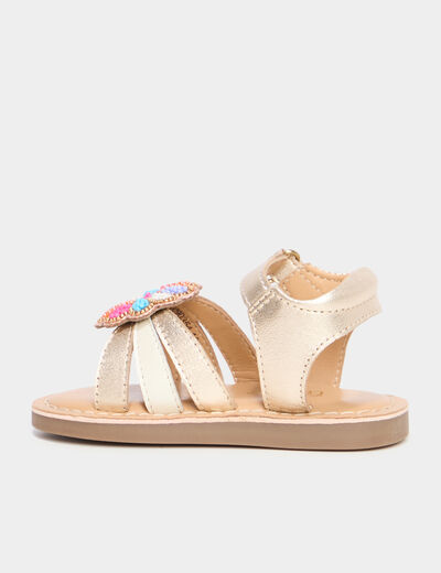 Sandales détails perles en cuir jaune or bébé fille