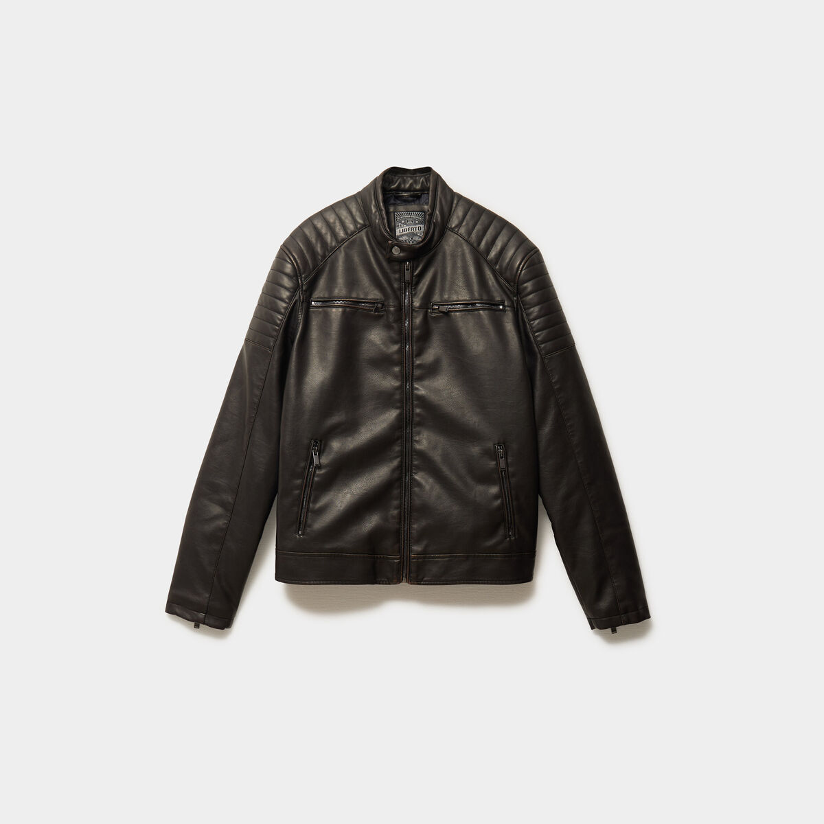 Blouson biker simili cuir marron homme