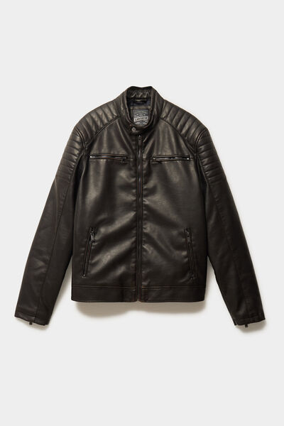 Blouson biker simili cuir marron homme