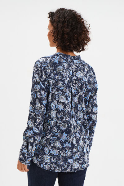 Chemise manches longues col mao bleu marine femme