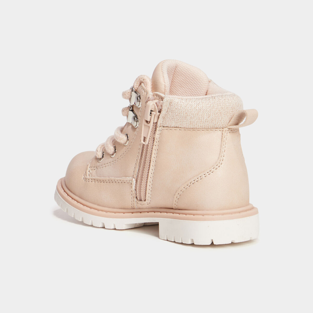 Boots zipp&eacute;es &agrave; lacets Trappeur rose clair b&eacute;b&eacute; fille