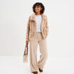 Veste fausse fourrure col montant beige femme