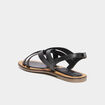 Sandales plates brides crois&eacute;es en cuir noir femme